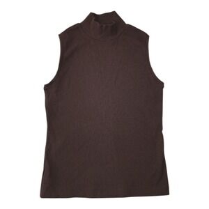 Ann Taylor Loft Top Womens Size S Small Brown Ribbed Mock Neck Cotton Minimalist